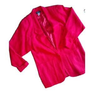 Vintage 80s/90s Red Rayon Linen Rayon Power Blazer Women Medium 8 Jacket
